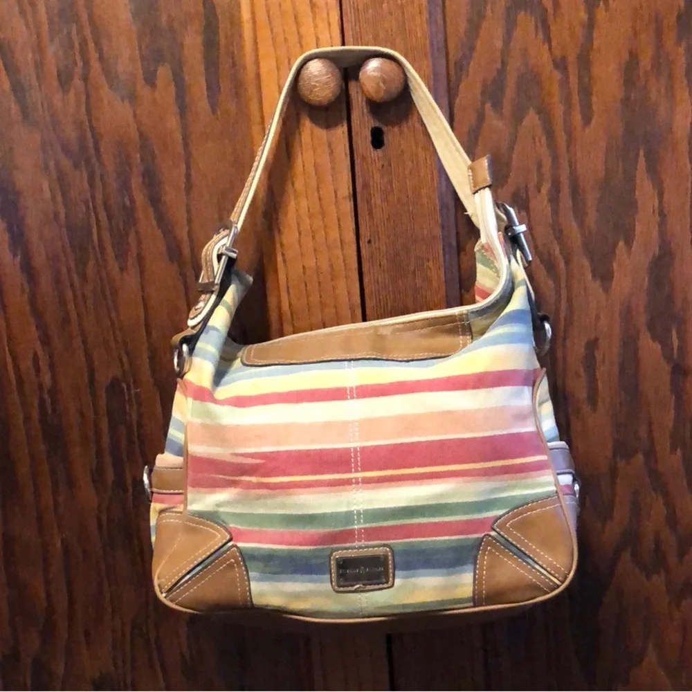 ETIENNE AIGNER Cotton Canvas Striped Multicolor Shoulder Bag